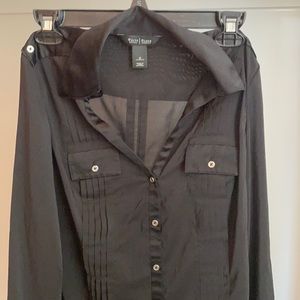 WHBM Black Sheer long Sleeve Button Down